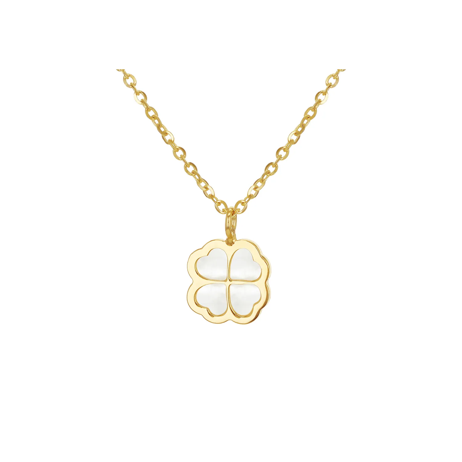 Gold Necklace with Mother-of-Pearl Four-Petal Pendant