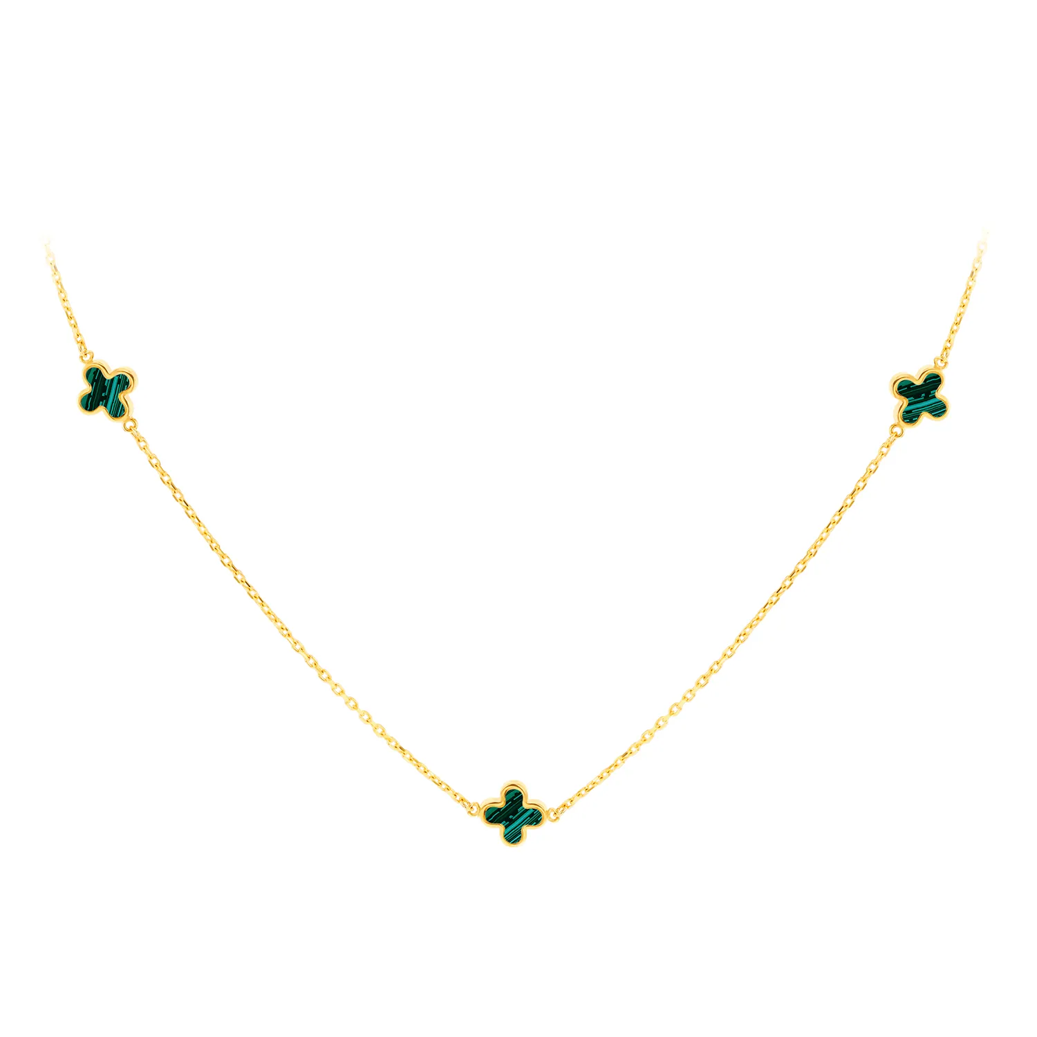 Gold & Malachite Clover Necklace