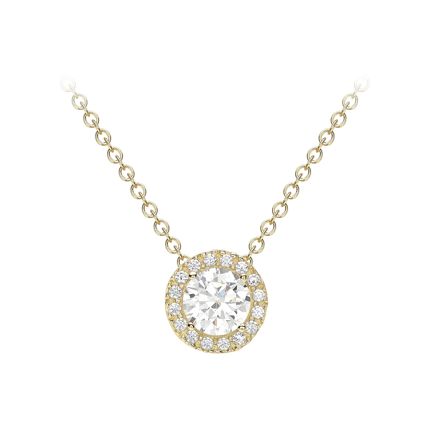 Yellow Gold Necklace with CZ Halo Pendant