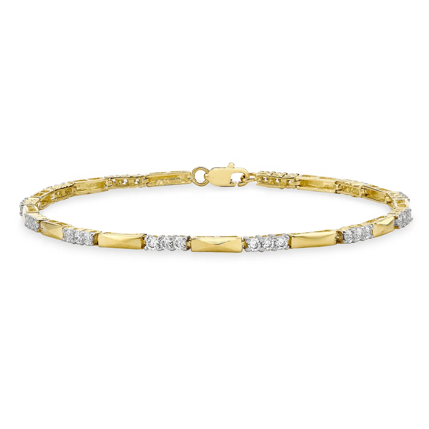 Yellow Gold & CZ Bar Link Bracelet