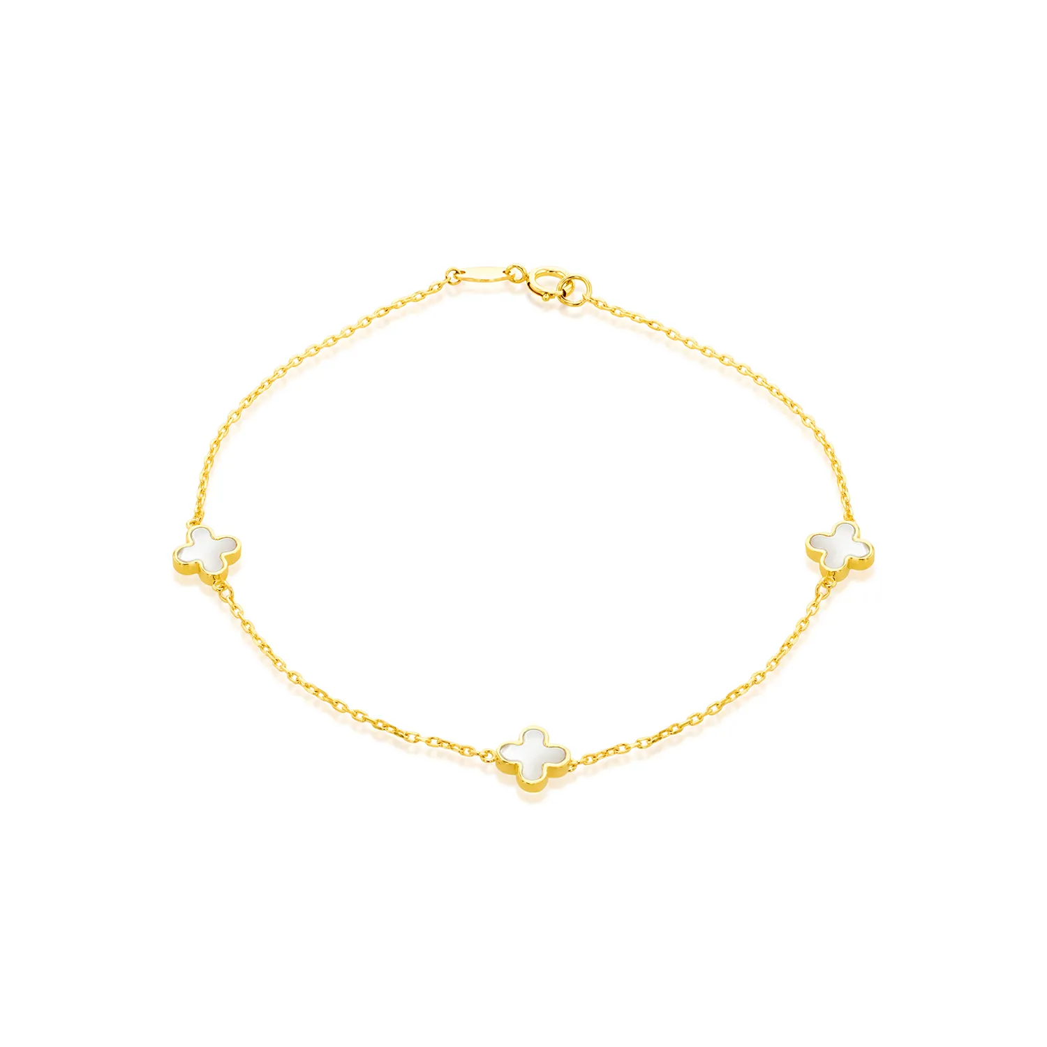 Gold Chain Bracelet with Mother-of-Pearl Clovers