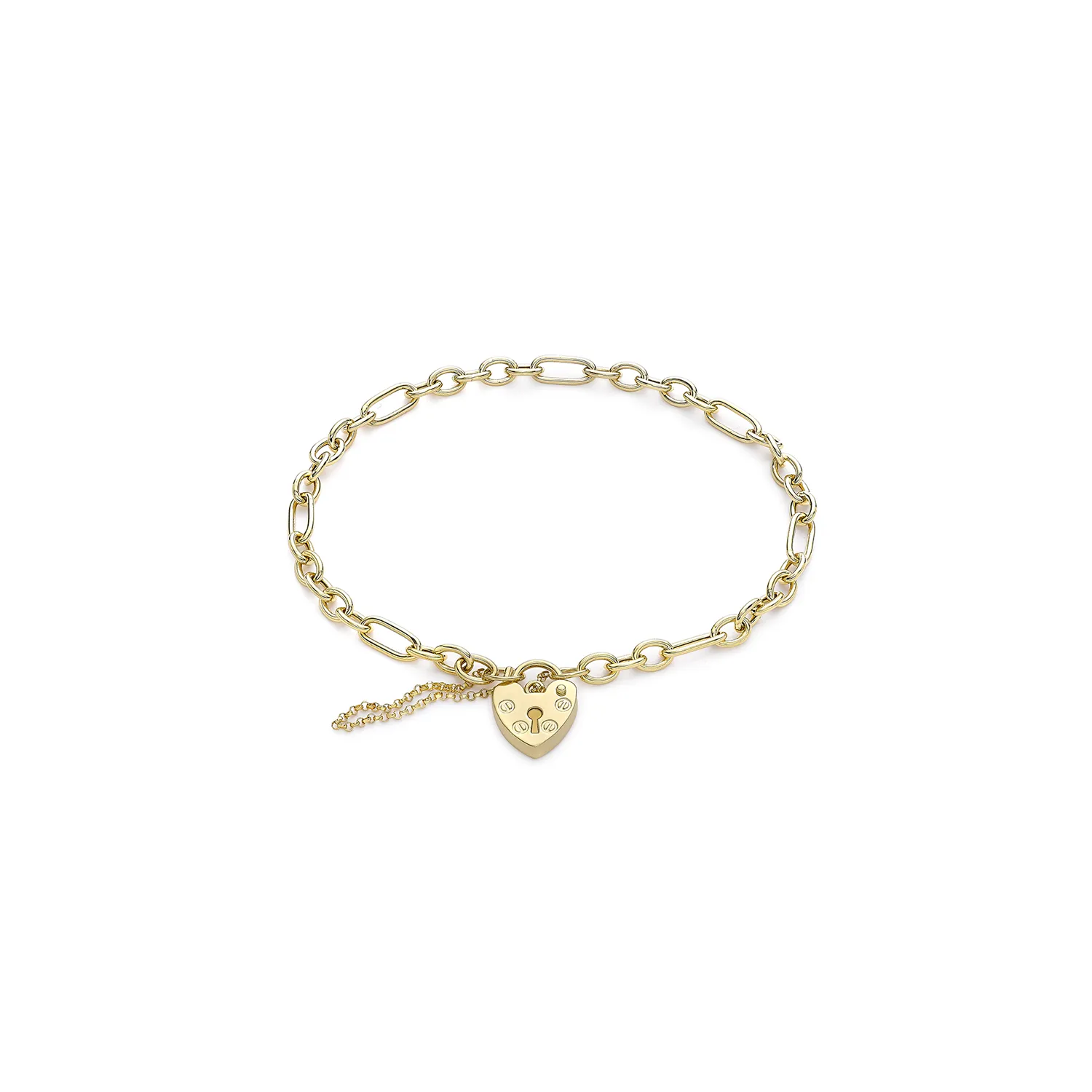 Gold Heart Padlock Charm Bracelet