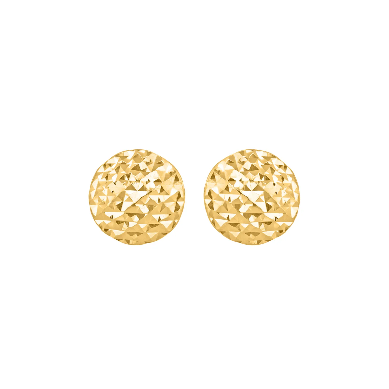 Yellow Gold Diamond-Cut Button Stud Earrings