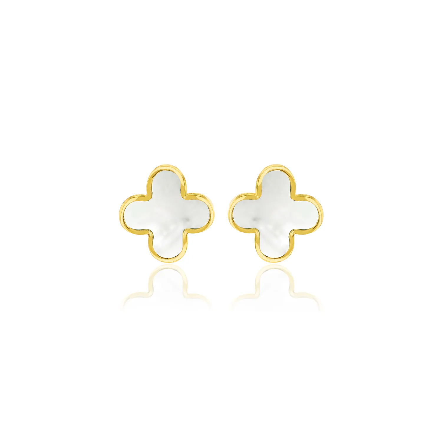 Gold Mother-of-Pearl Clover Stud Earrings