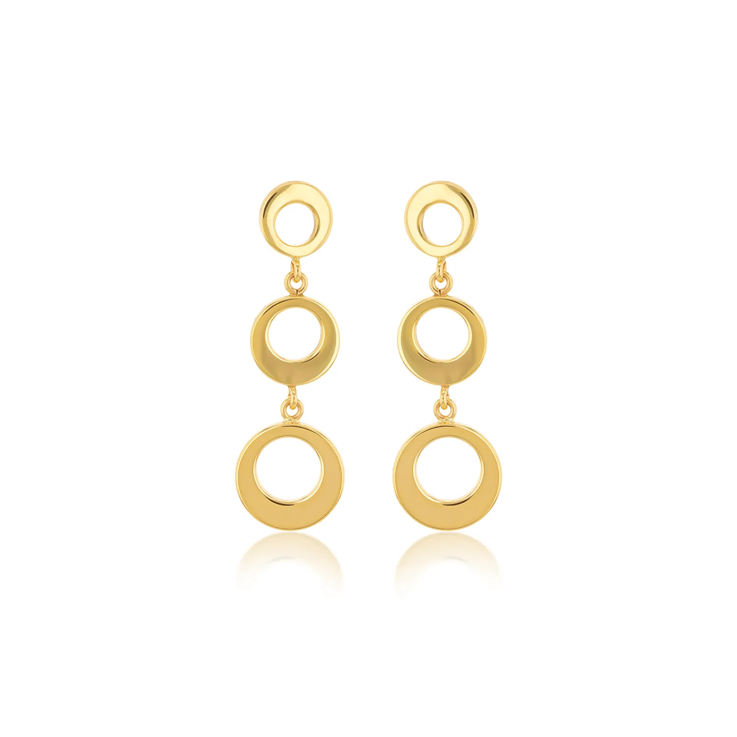 Gold 3-Circle Drop Stud Earrings