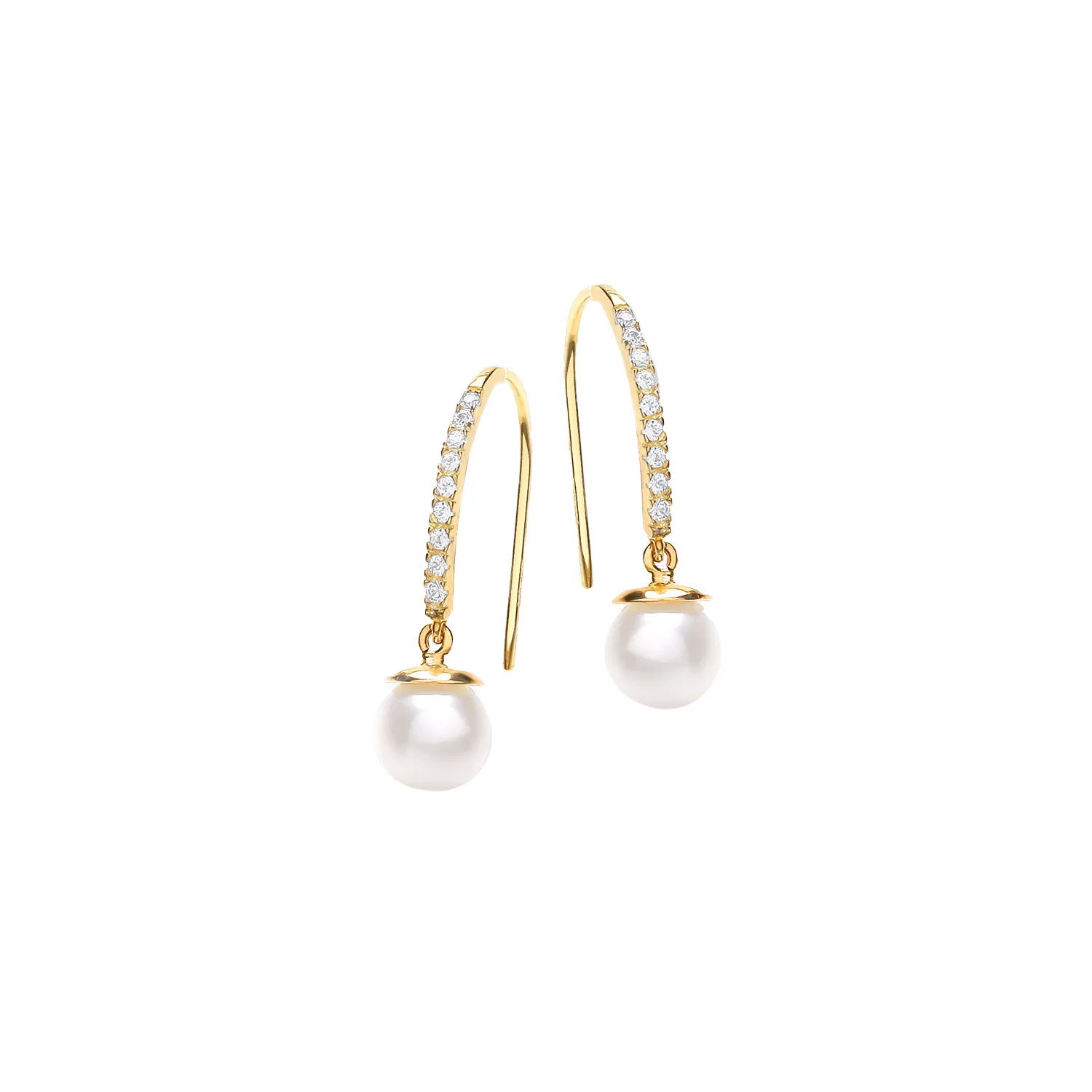 Yellow Gold & Pearl Drop Hook Earrings