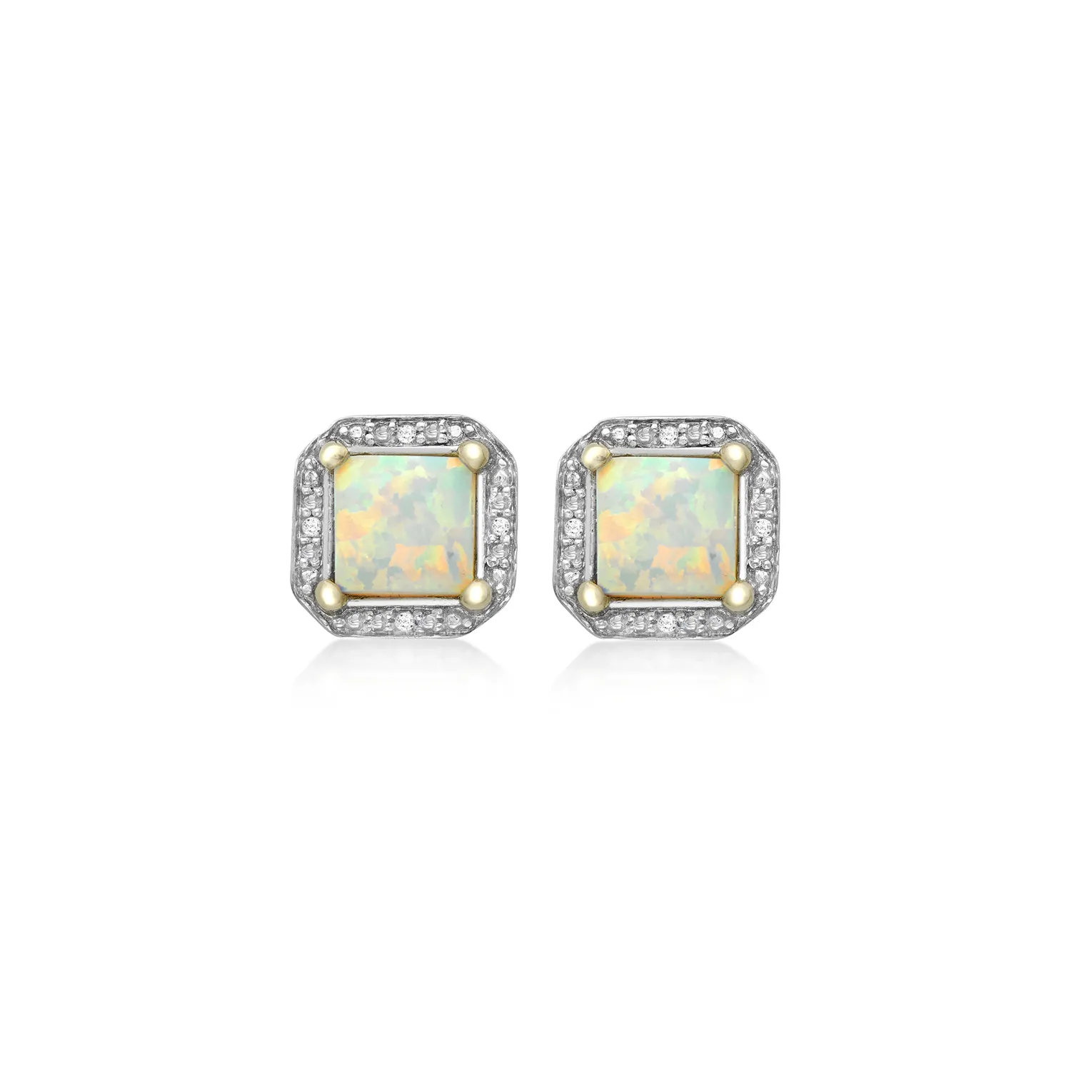 Square Opal & Diamond Stud Earrings