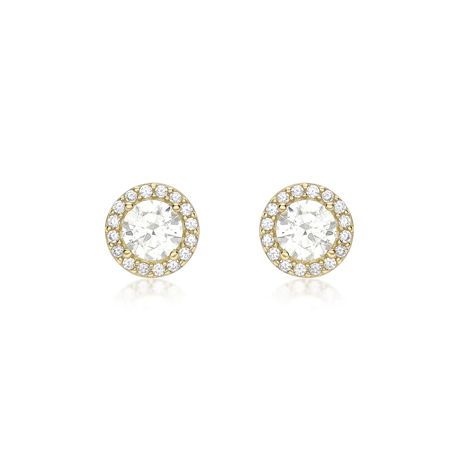 Yellow Gold CZ Halo Stud Earrings