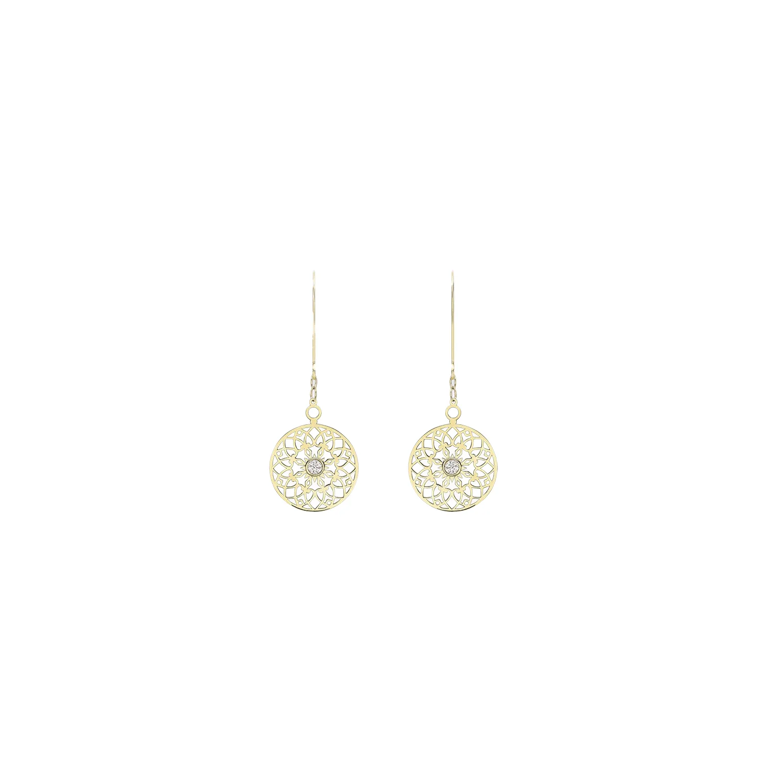 Intricate Gold Disc Hook Earrings