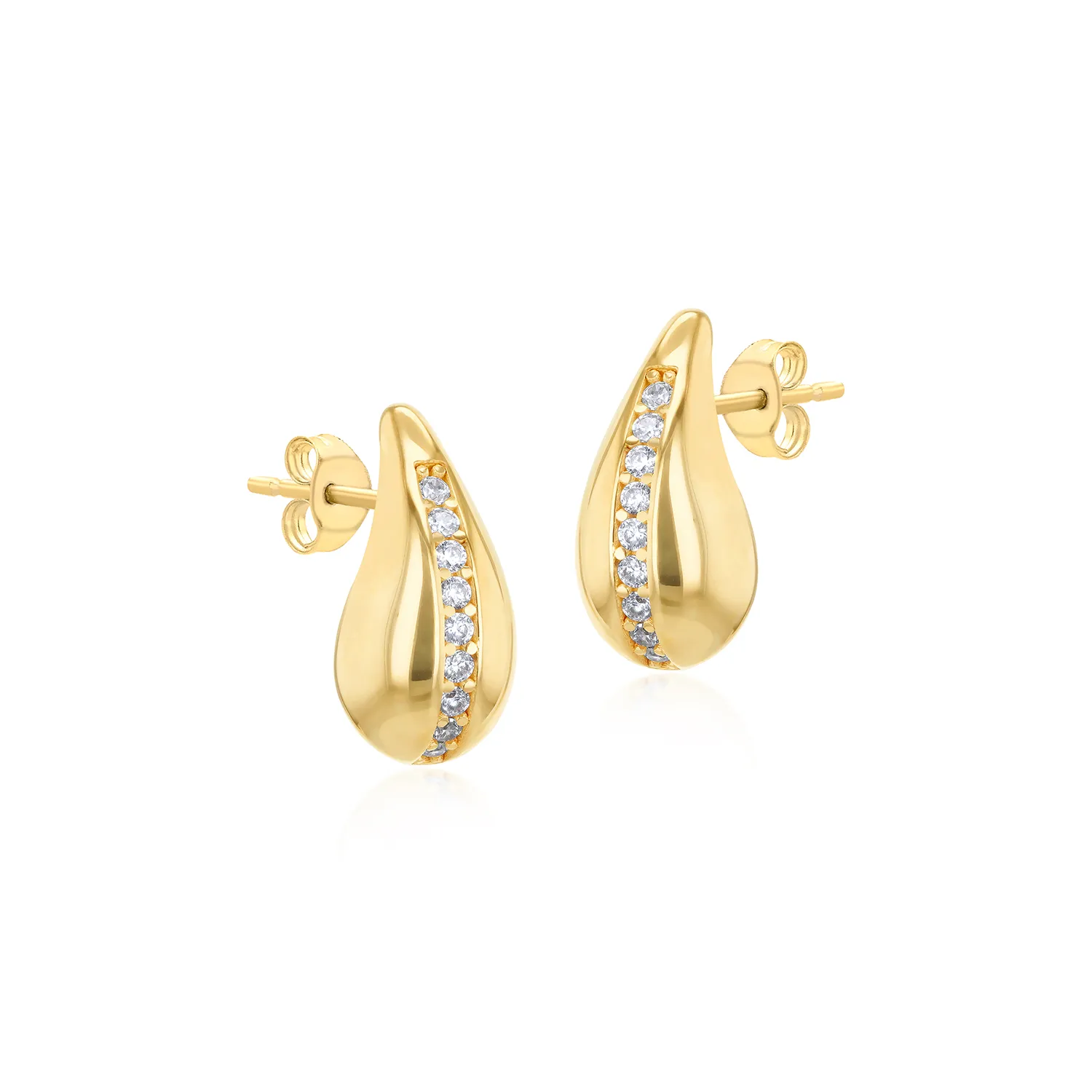 Gold & CZ Teardrop Stud Earrings