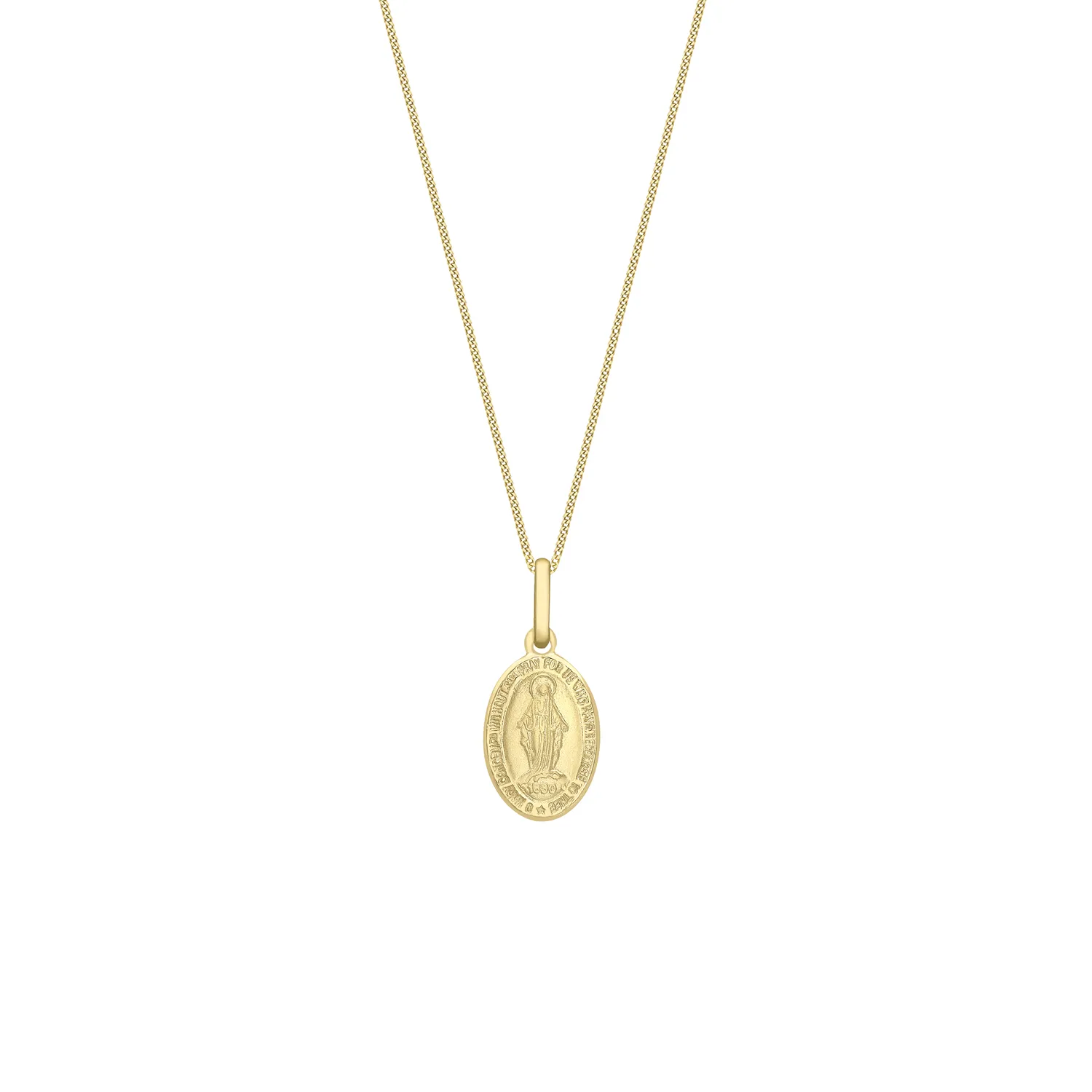 Yellow Gold Oval Miraculous Medal Pendant Necklace - 9mm