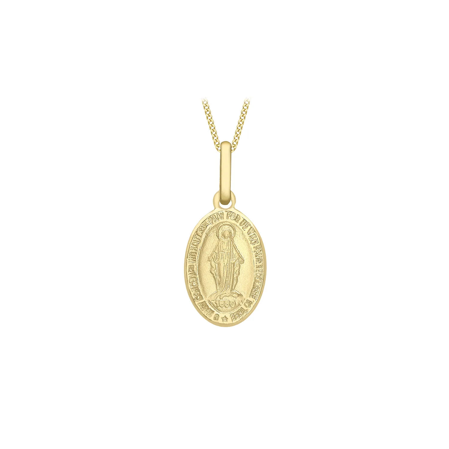 Yellow Gold Oval Miraculous Medal Pendant - 9mm