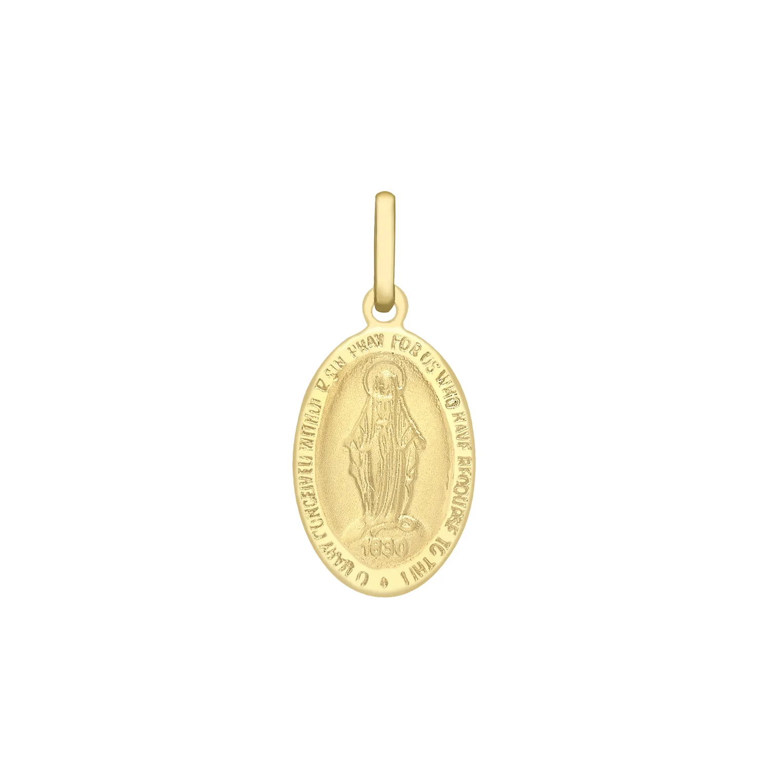 Yellow Gold Oval Miraculous Medal Pendant - 11mm