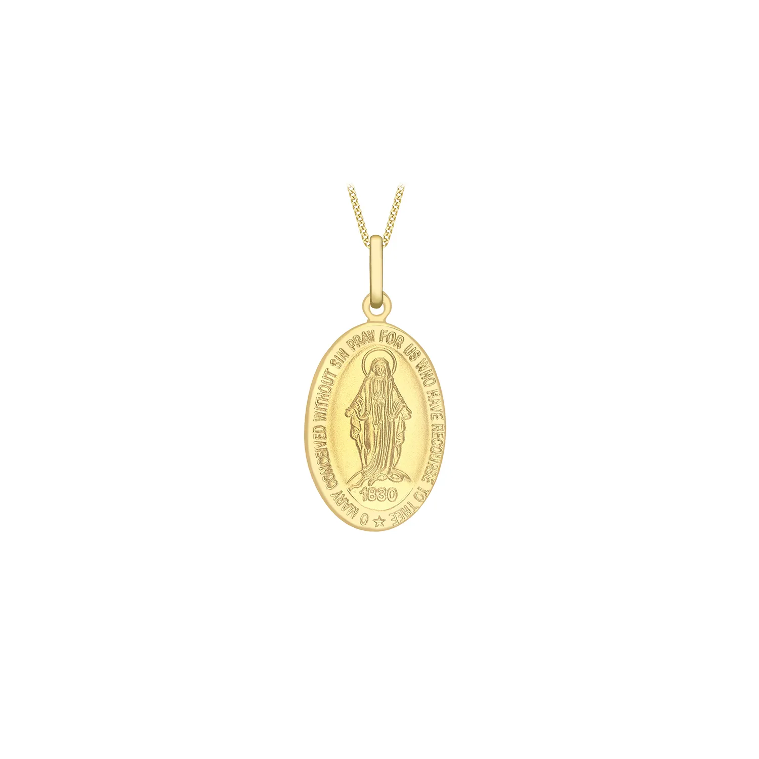 Yellow Gold Oval Miraculous Medal Pendant - 13mm