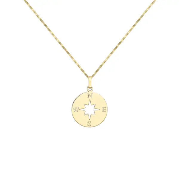 Yellow Gold Compass Pendant Necklace