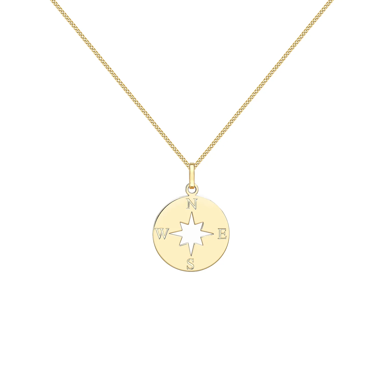 Yellow Gold Compass Pendant Necklace