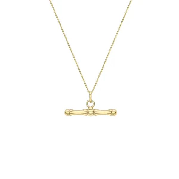 Yellow Gold T-Bar Dog Bone Necklace