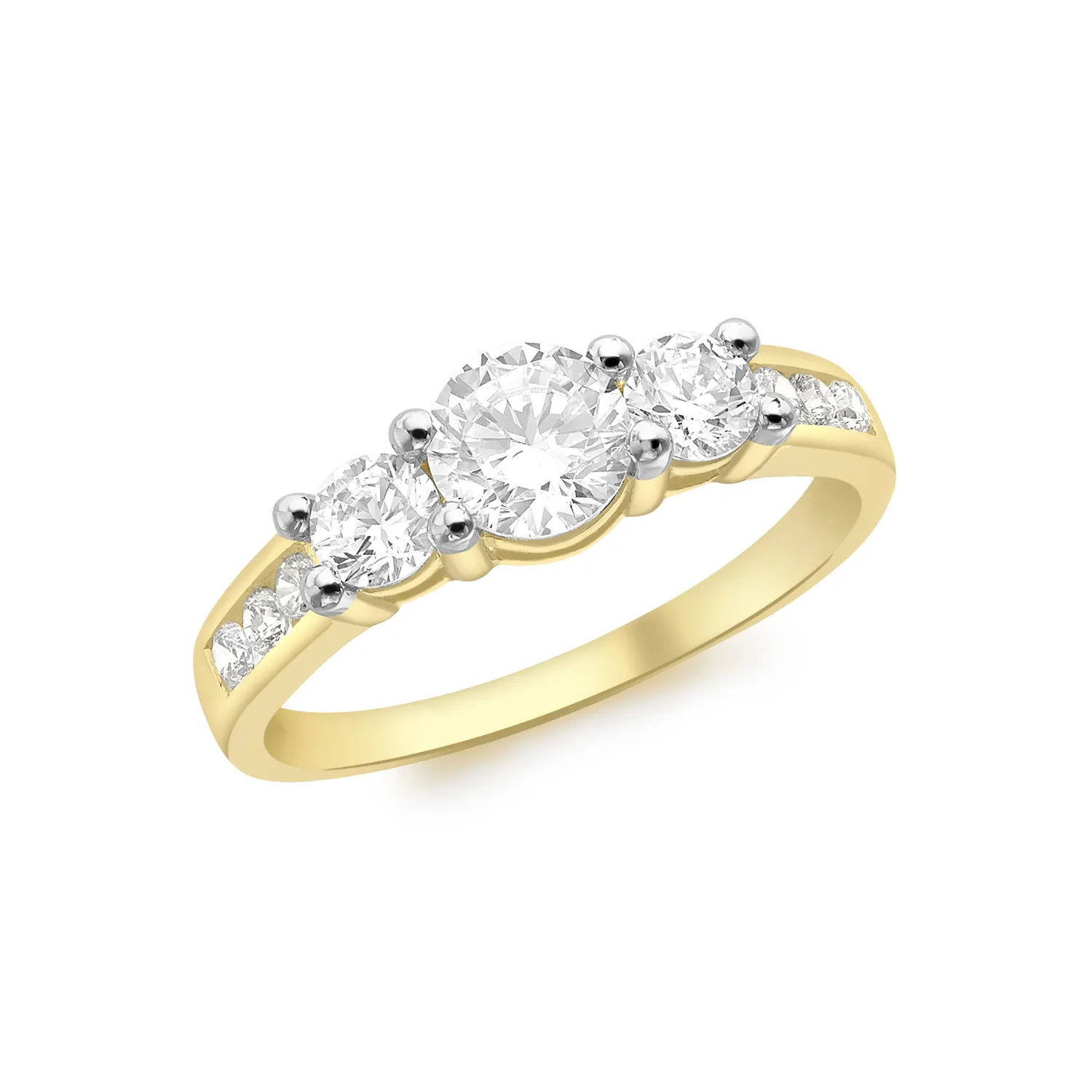 3-Stone Yellow Gold & CZ Dress Ring