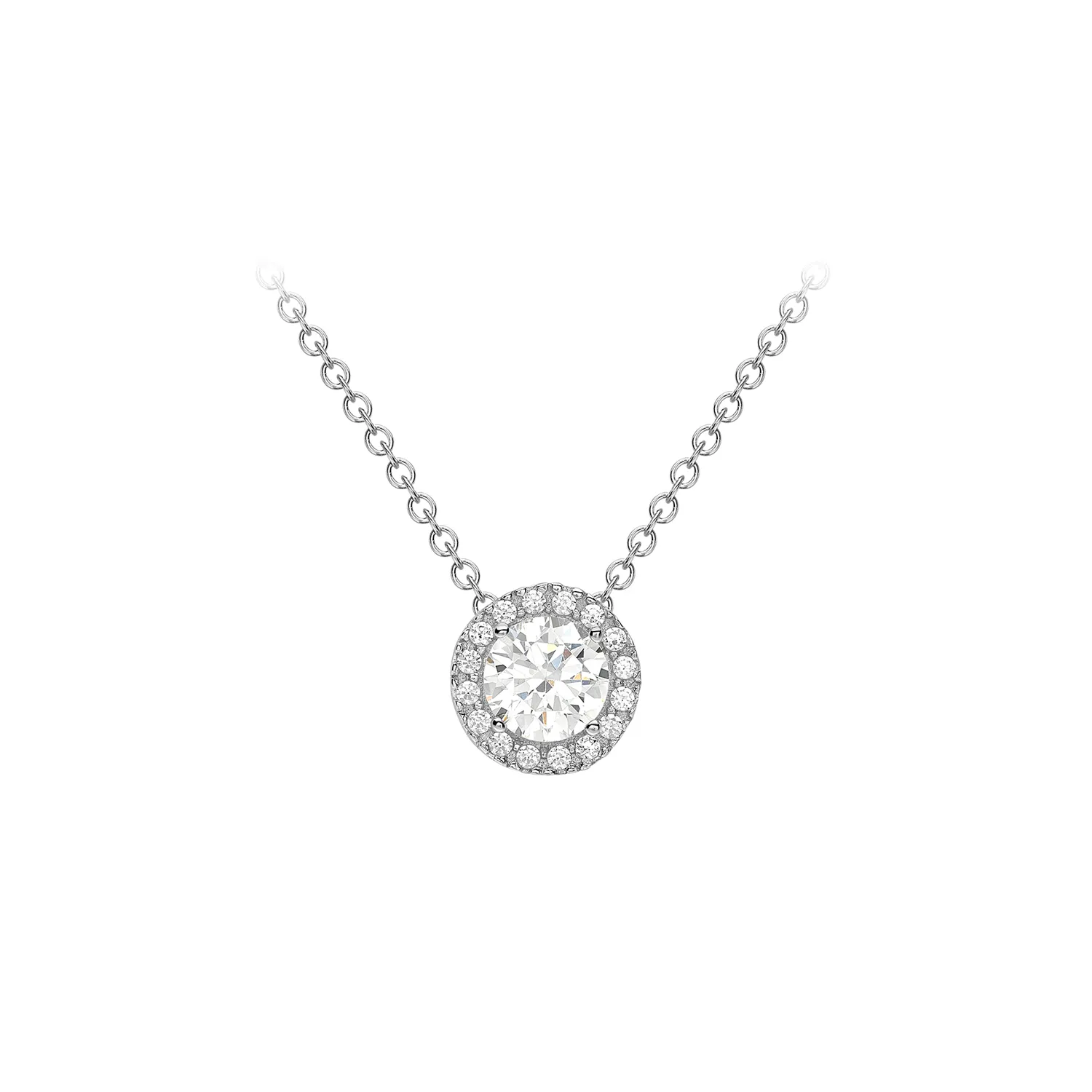 White Gold Necklace with CZ Halo Pendant