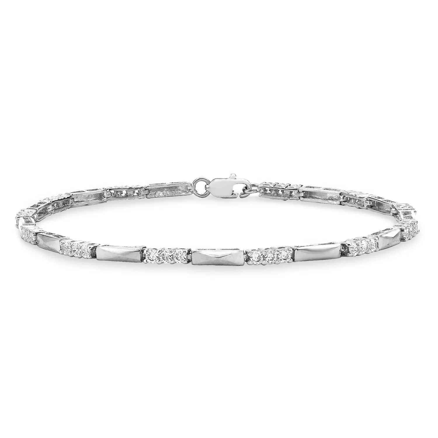 White Gold & CZ Bar Link Bracelet