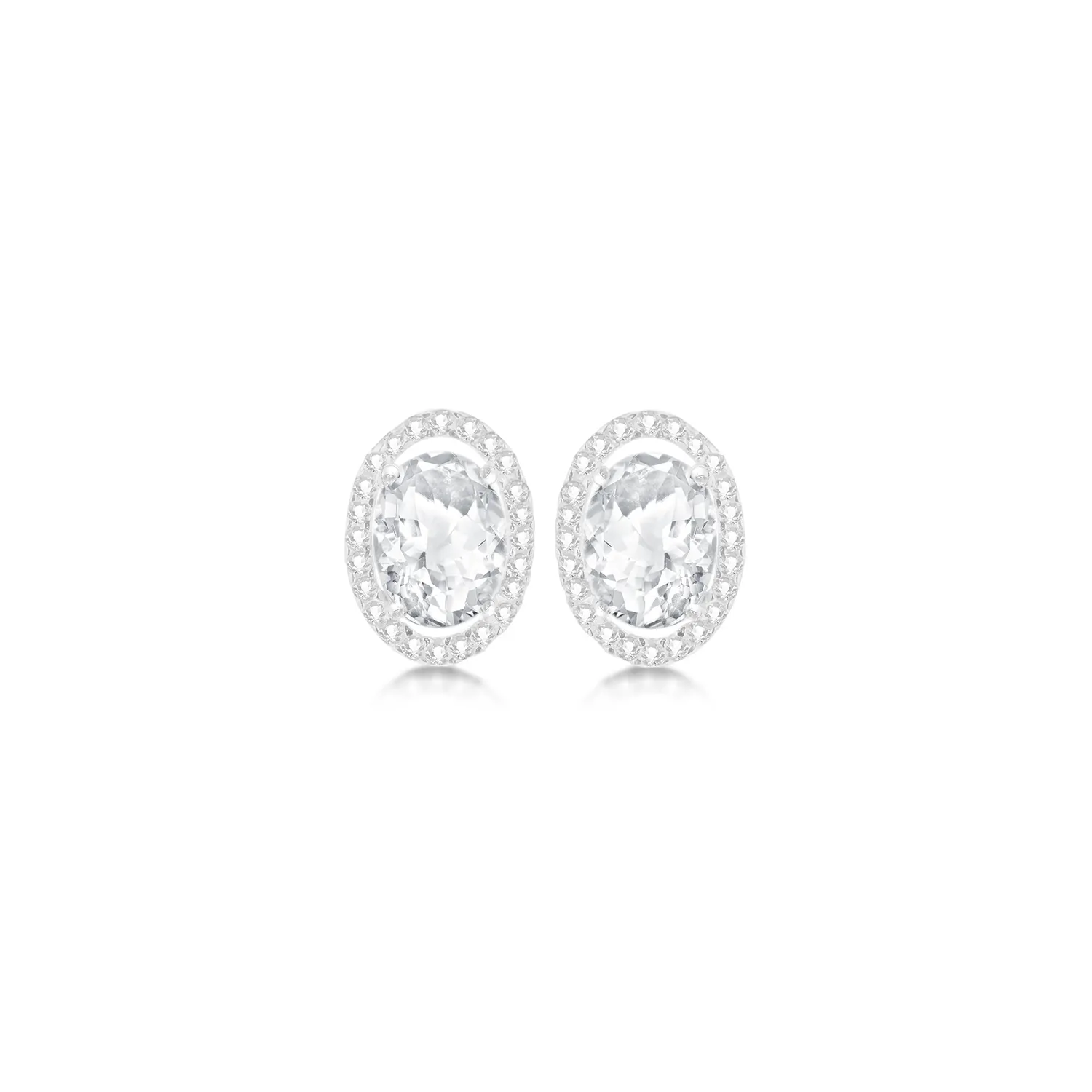 White Gold Oval CZ Halo Stud Earrings