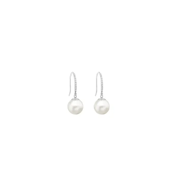 White Gold Hook Earrings with CZ & Pearl Drops