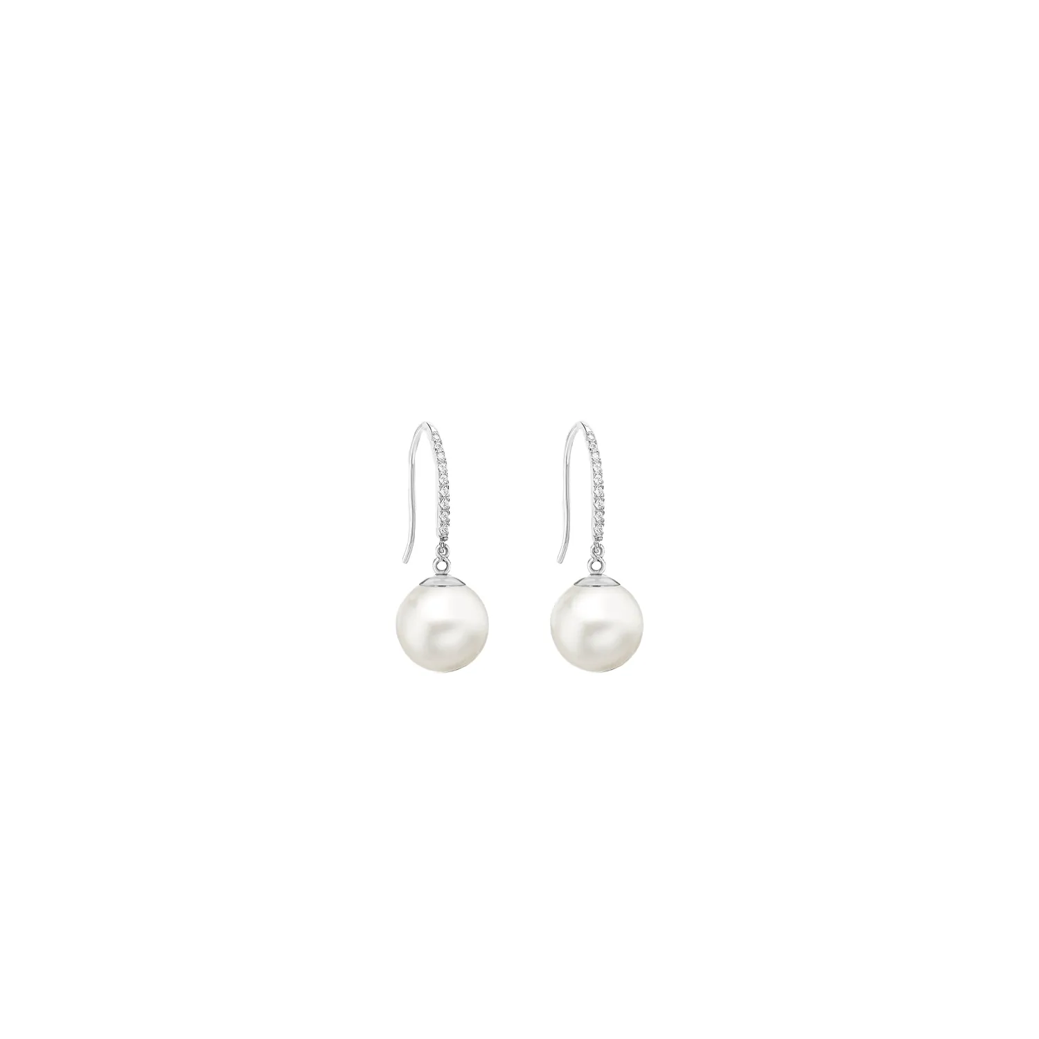 White Gold Hook Earrings with CZ & Pearl Drops