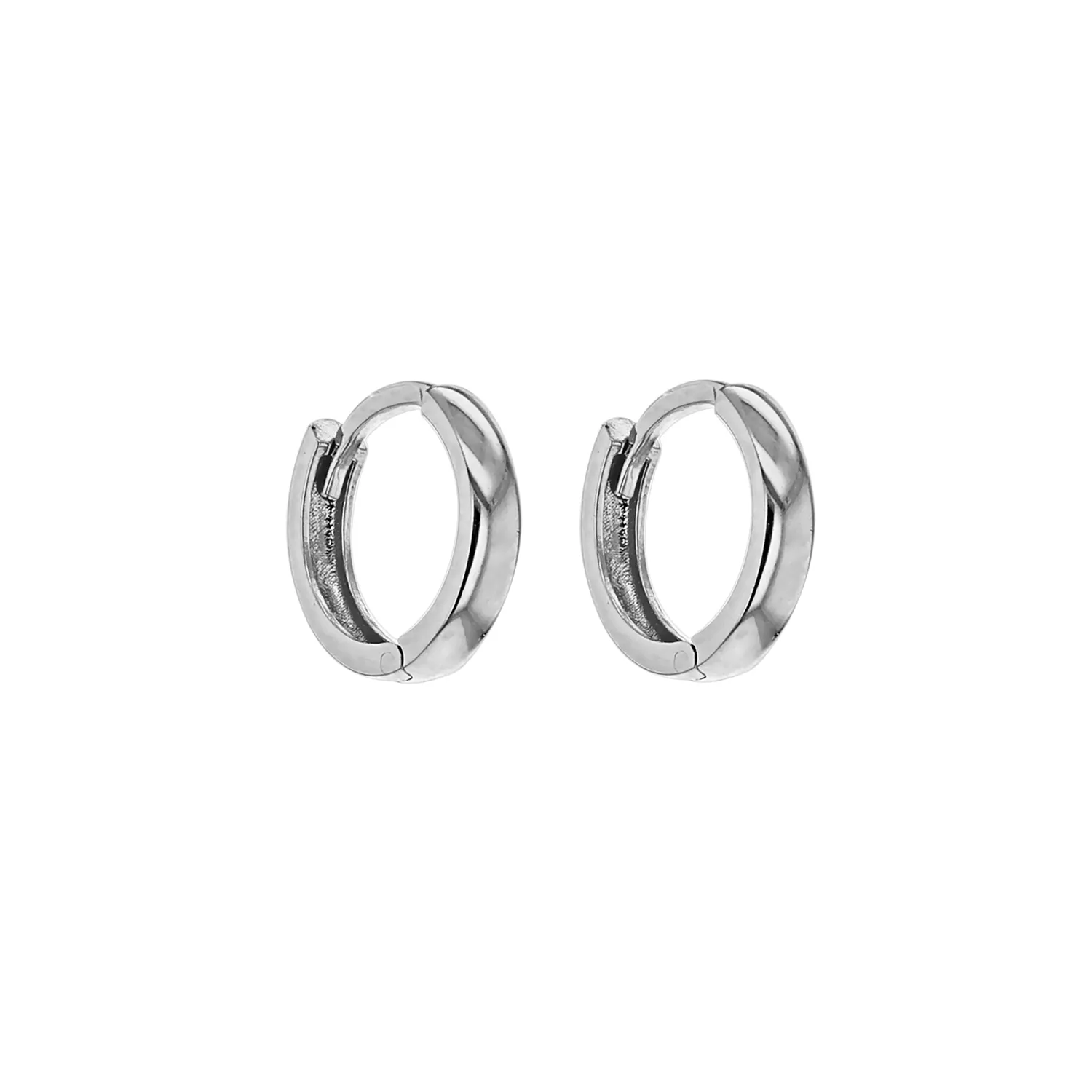 White Gold Huggie Hoope Earrings - 11mm