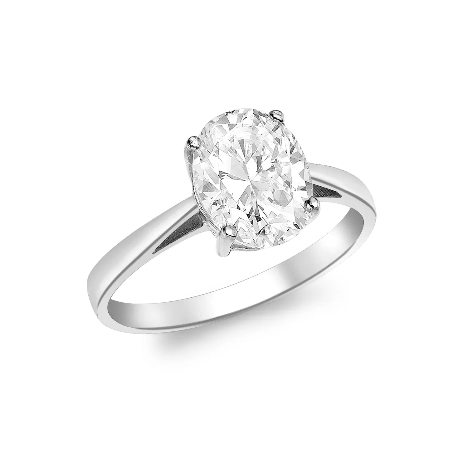 White Gold & Oval CZ Solitaire Dress Ring