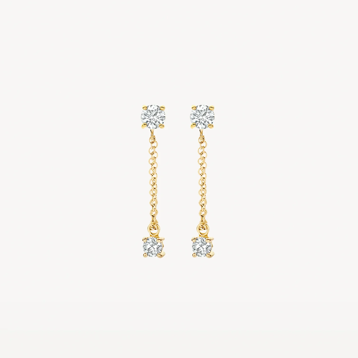 Blush Yellow Gold & CZ Stud & Chain Earrings