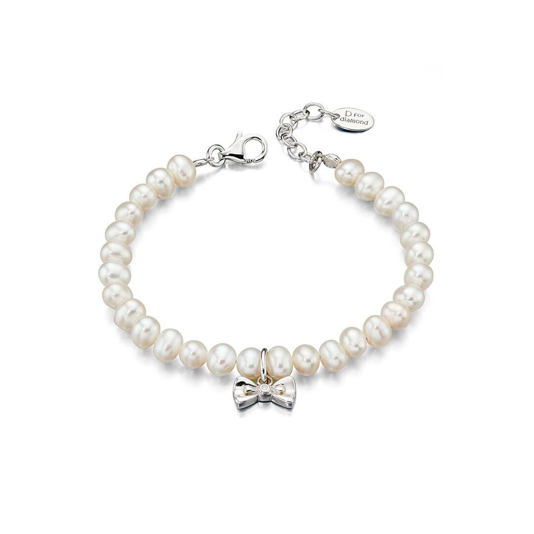 D for Diamond Pearl Bracelet with Bow Charm