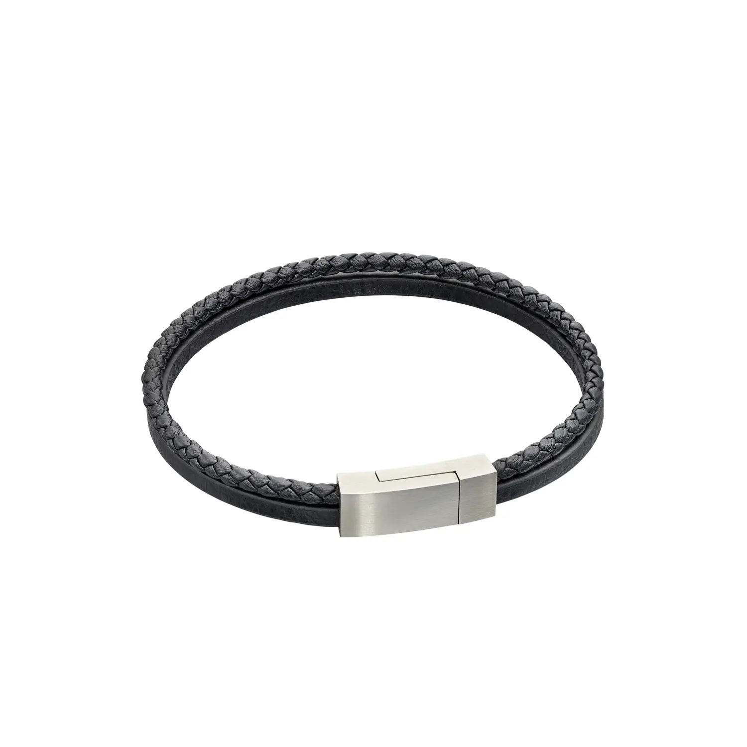 Fred Bennett Double Row Black Leather Bracelet