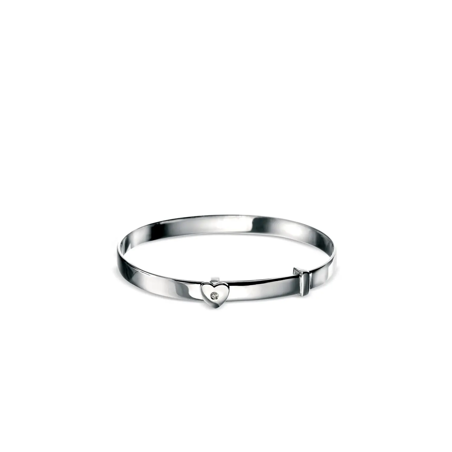 D for Diamond Silver Diamond Heart Expandable Baby Bangle