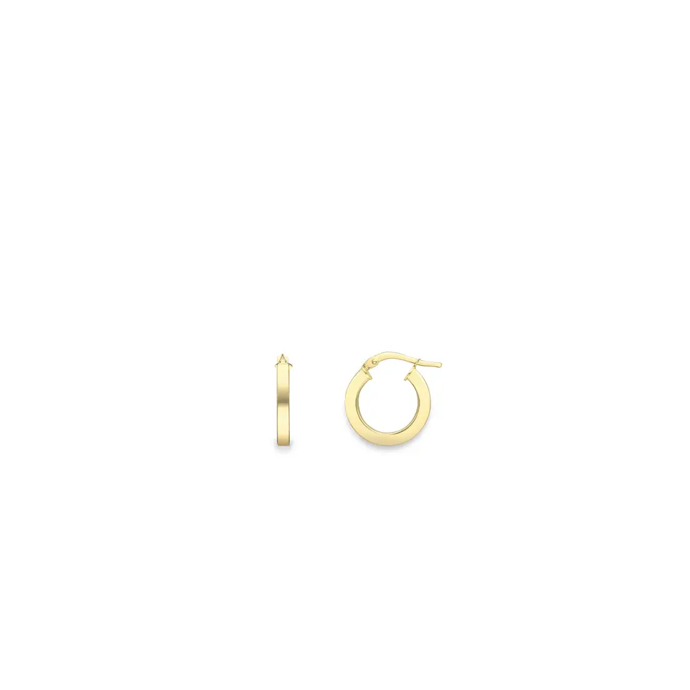 Yellow Gold Square Tube Hoop Earrings - 10mm