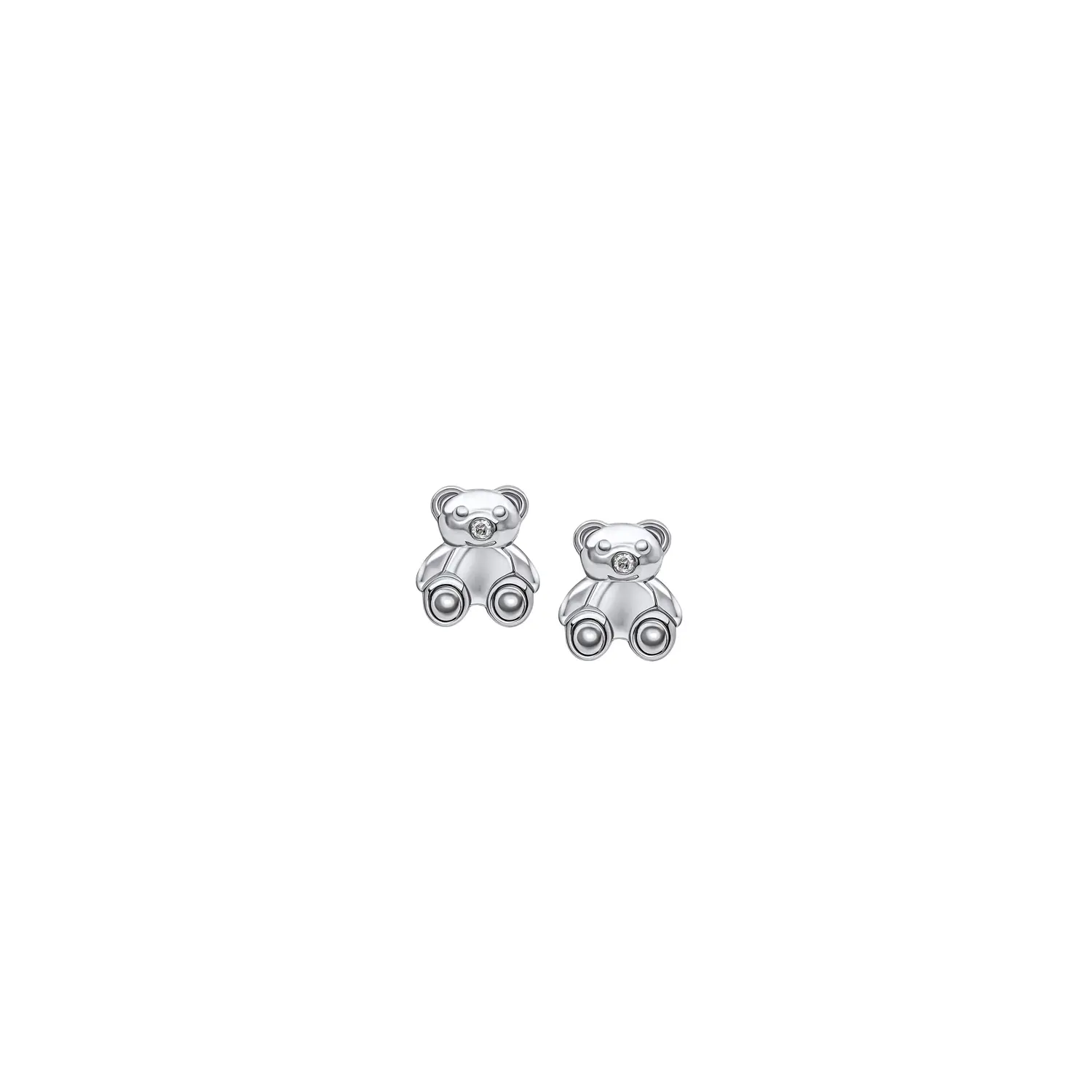 D for Diamond Silver Teddy Bear Stud Earrings