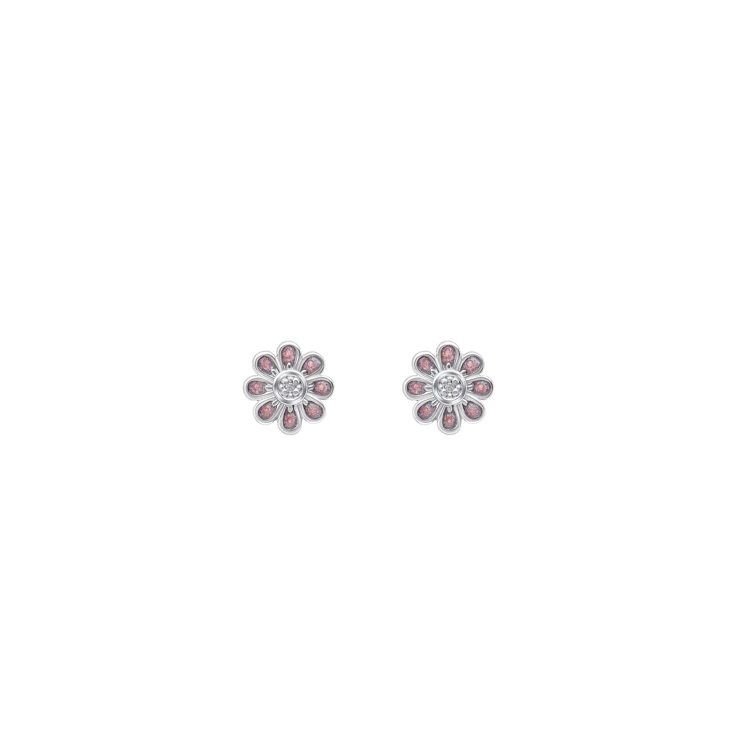 D for Diamond Pink Flower Stud Earrings