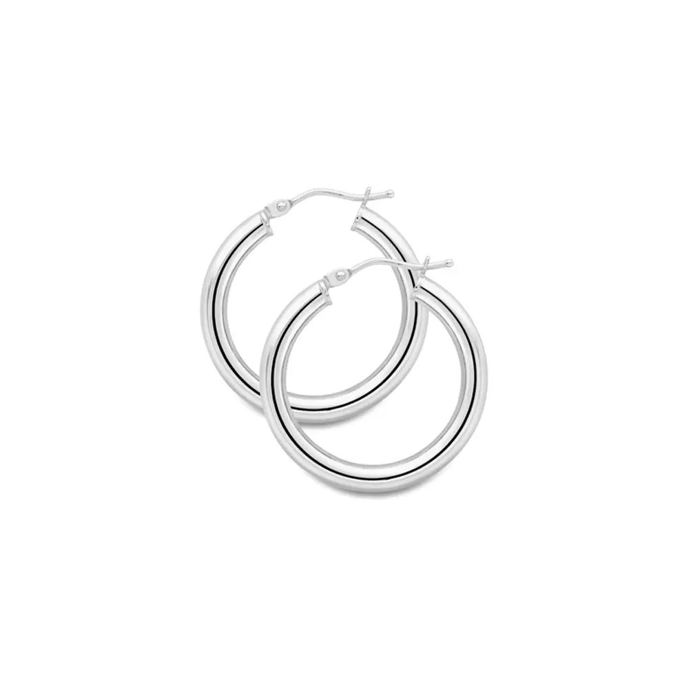 White Gold Classic Hoop Earrings - 20mm