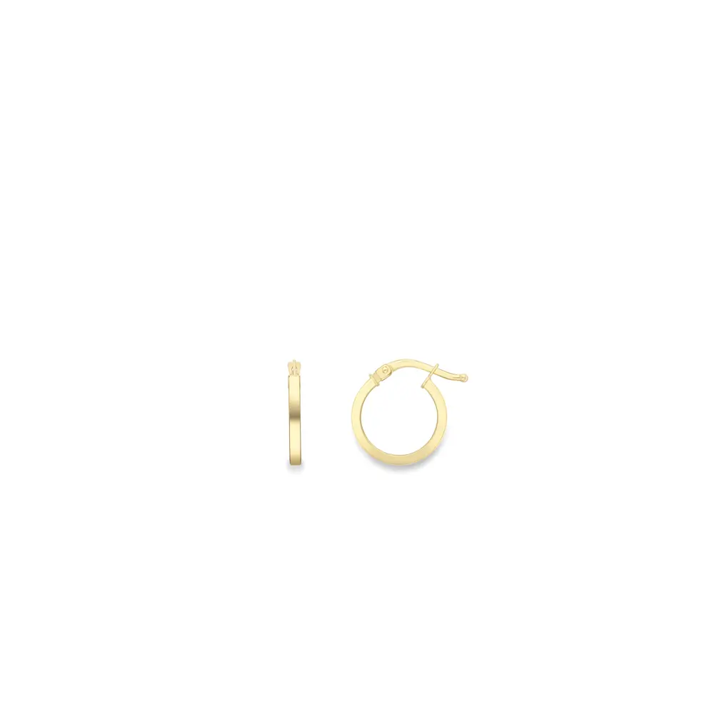 Yellow Gold Narrow Square Tube Hoop Earrings - 10mm