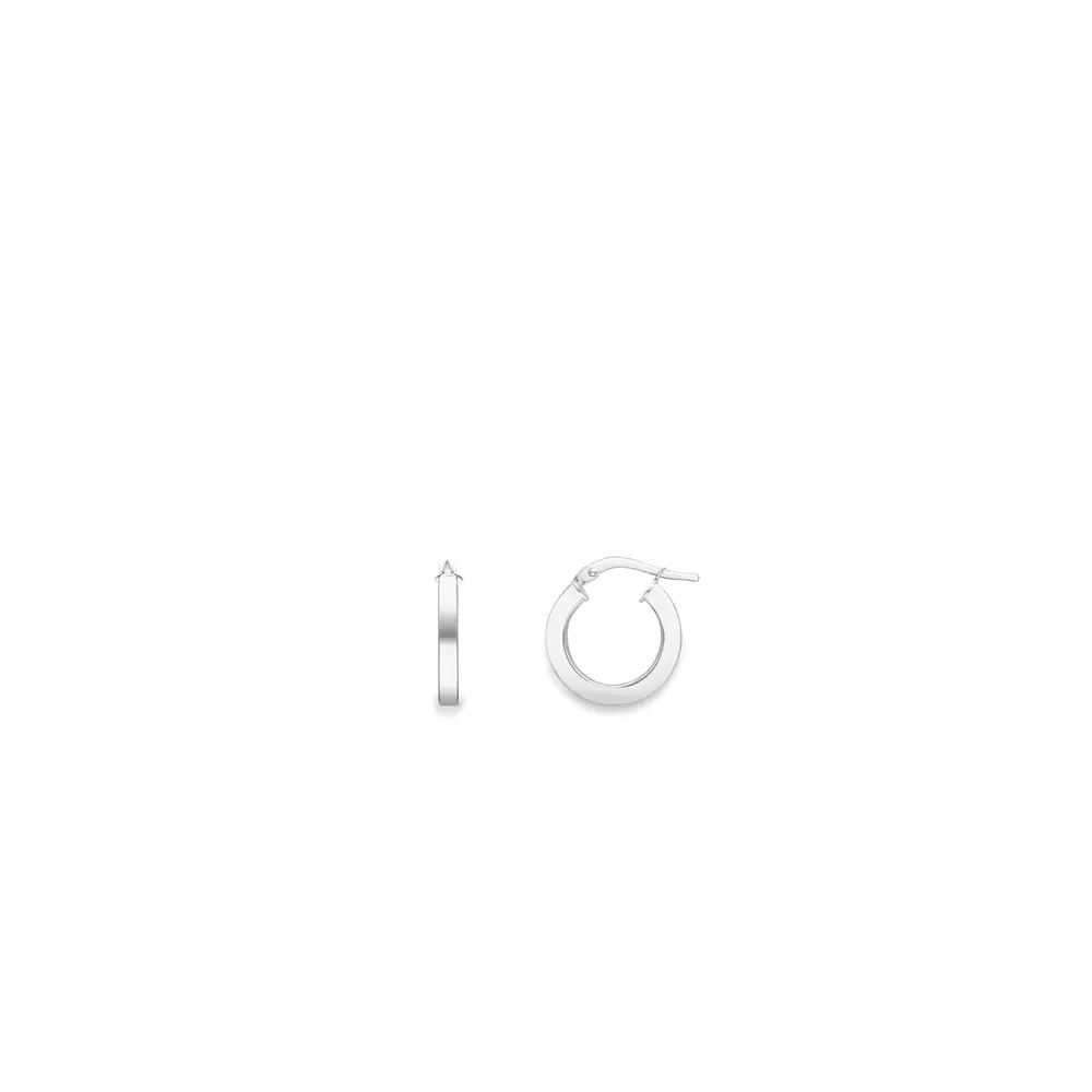 White Gold Square Tube Hoop Earrings - 10mm