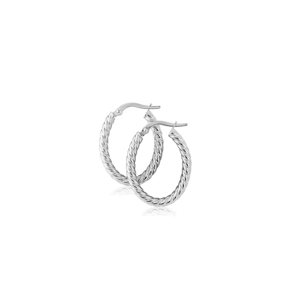 White Gold Twisted Oval Hoop Earrings