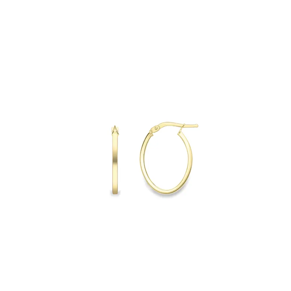 Yellow Gold Narrow Oval Hoop Earrings - 18mm