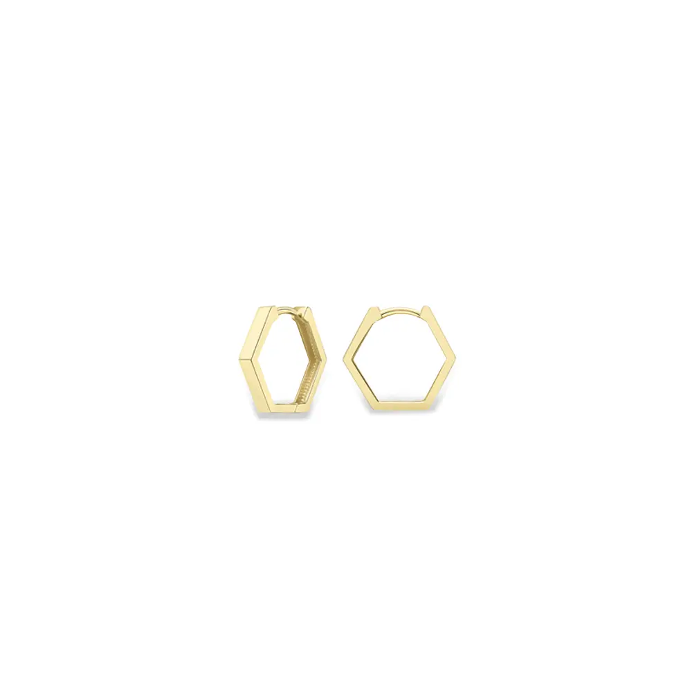 Yellow Gold Hexagon Huggie Hoop Earrings