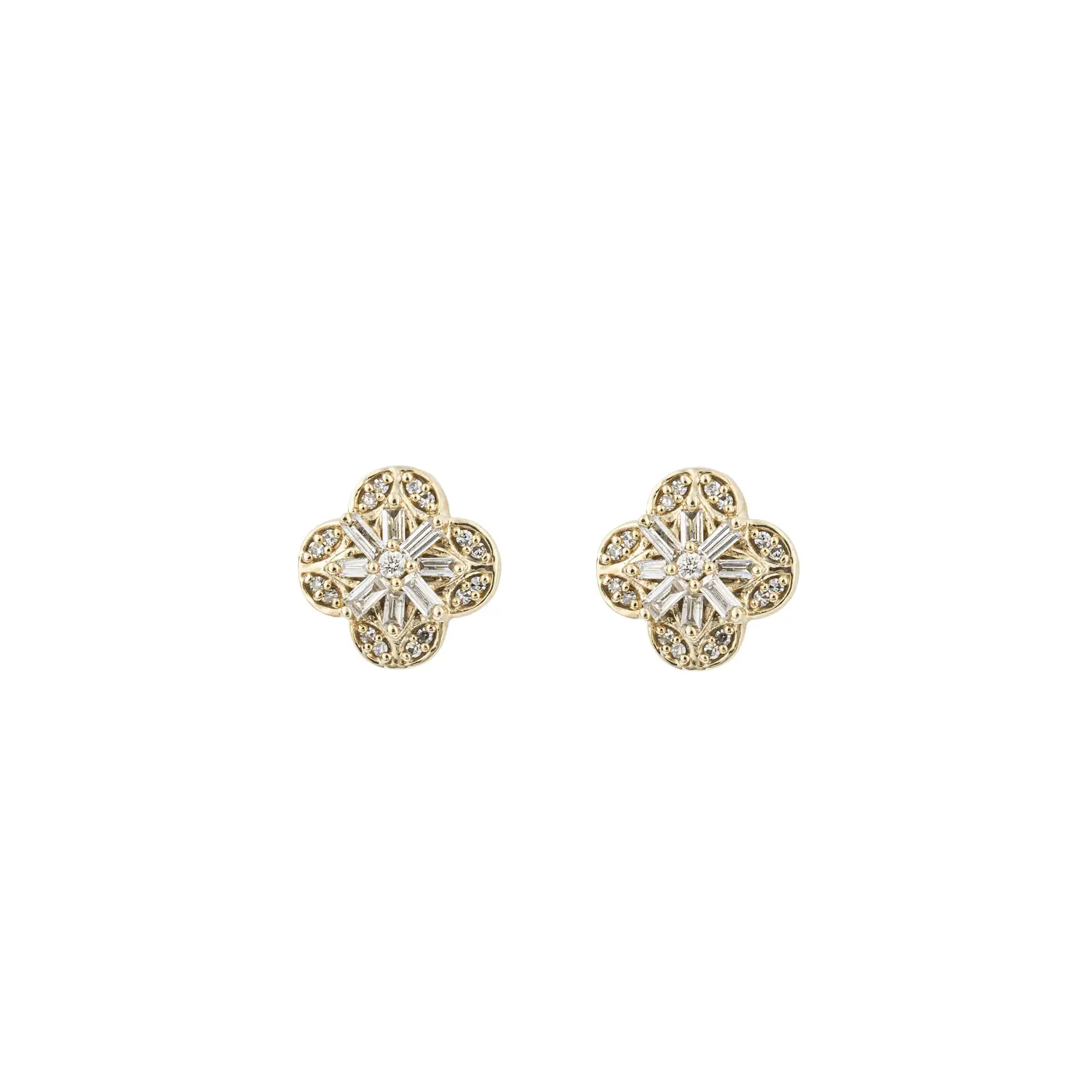 Yellow Gold & Diamond Flower Stud Earrings