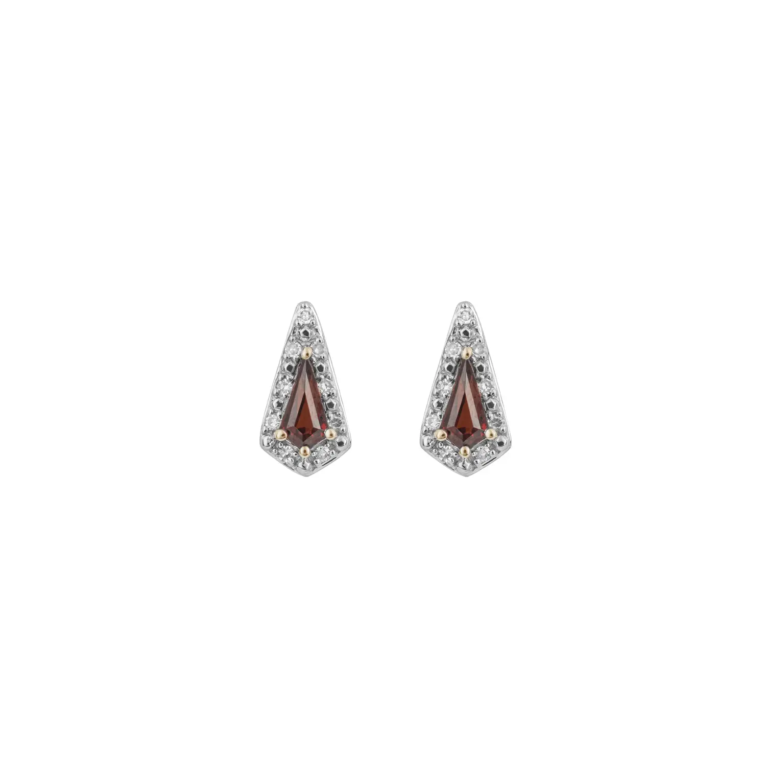 Garnet & Diamond Trapeze Stud Earrings