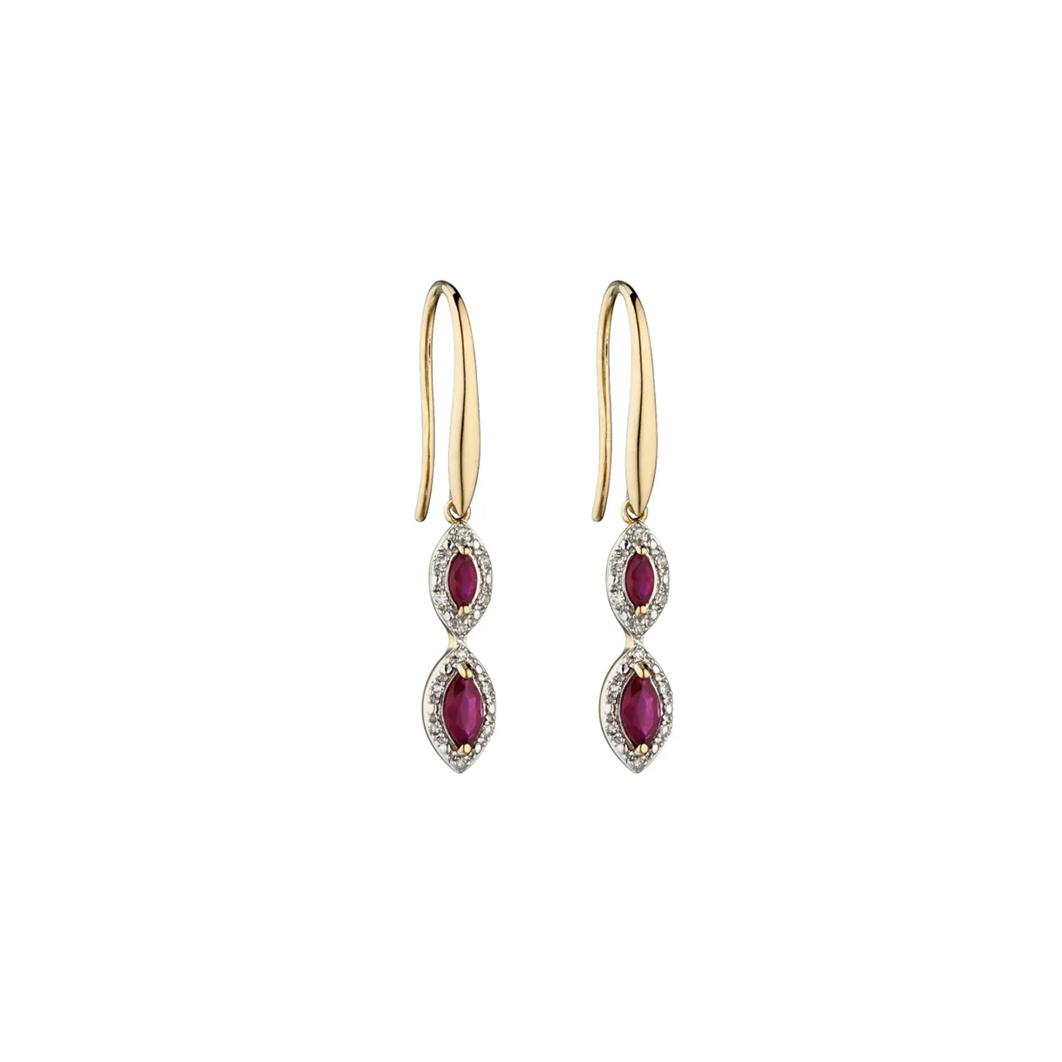 Ruby & Diamond Double Drop Hook Earrings