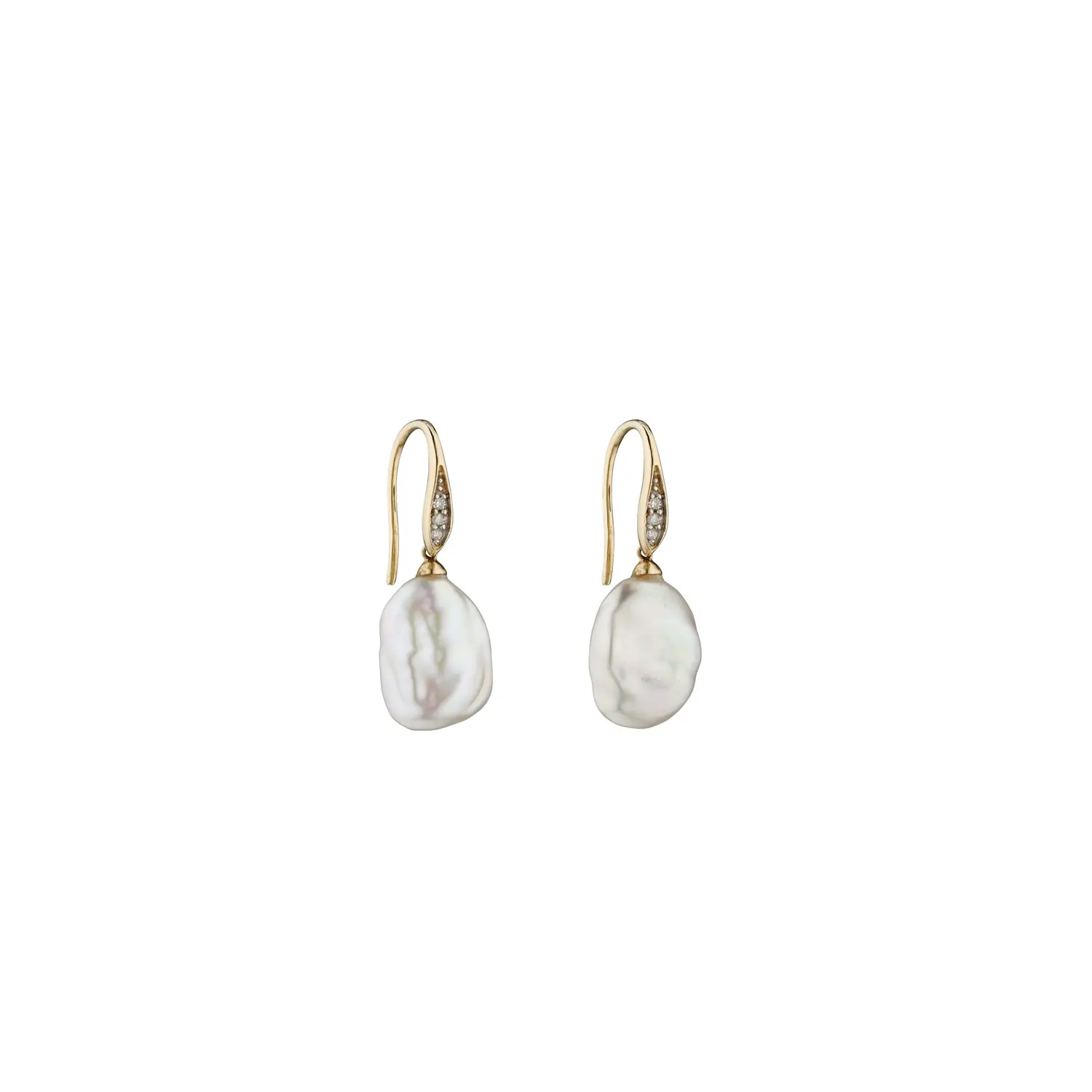 Keshi Pearl & Diamond Hook Earrings