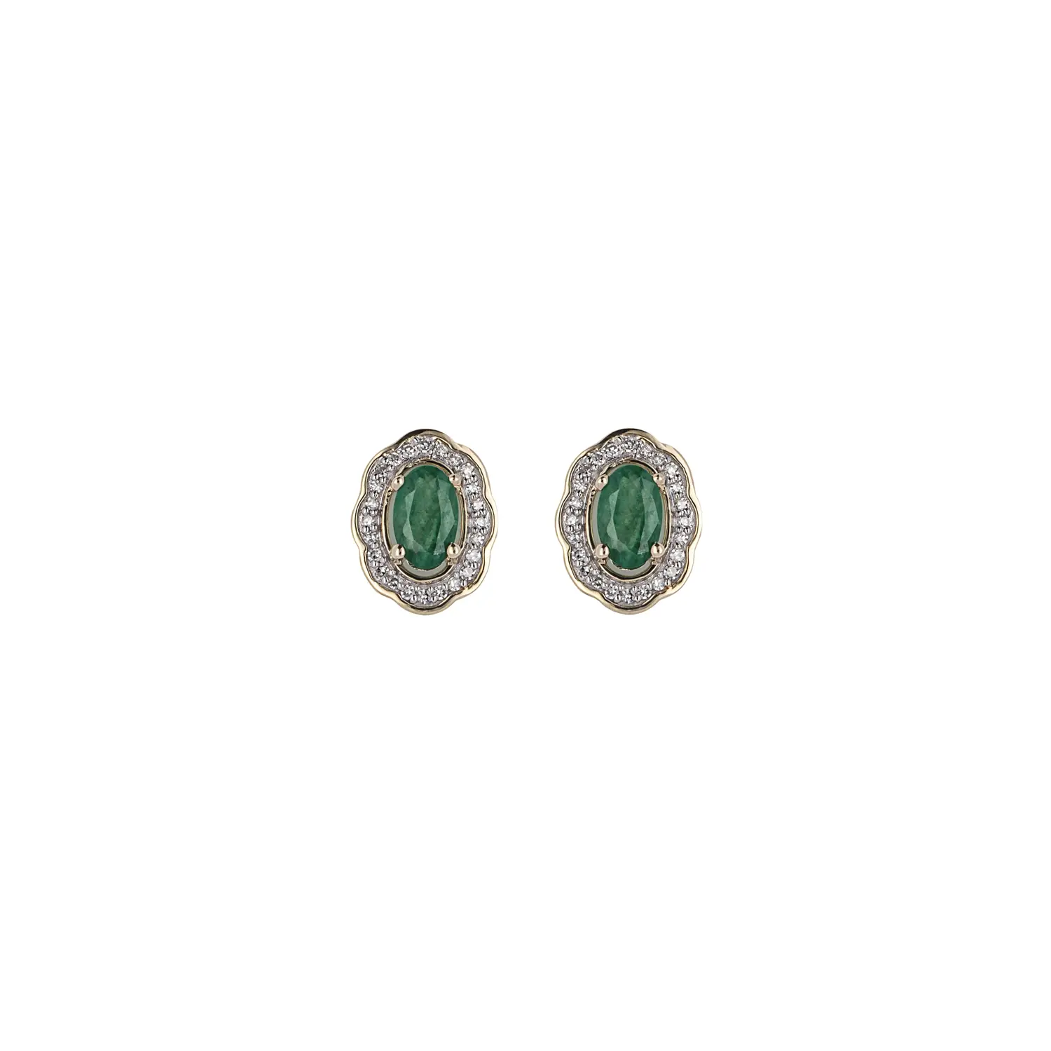 Emerald & Diamond Gold Stud Earrings