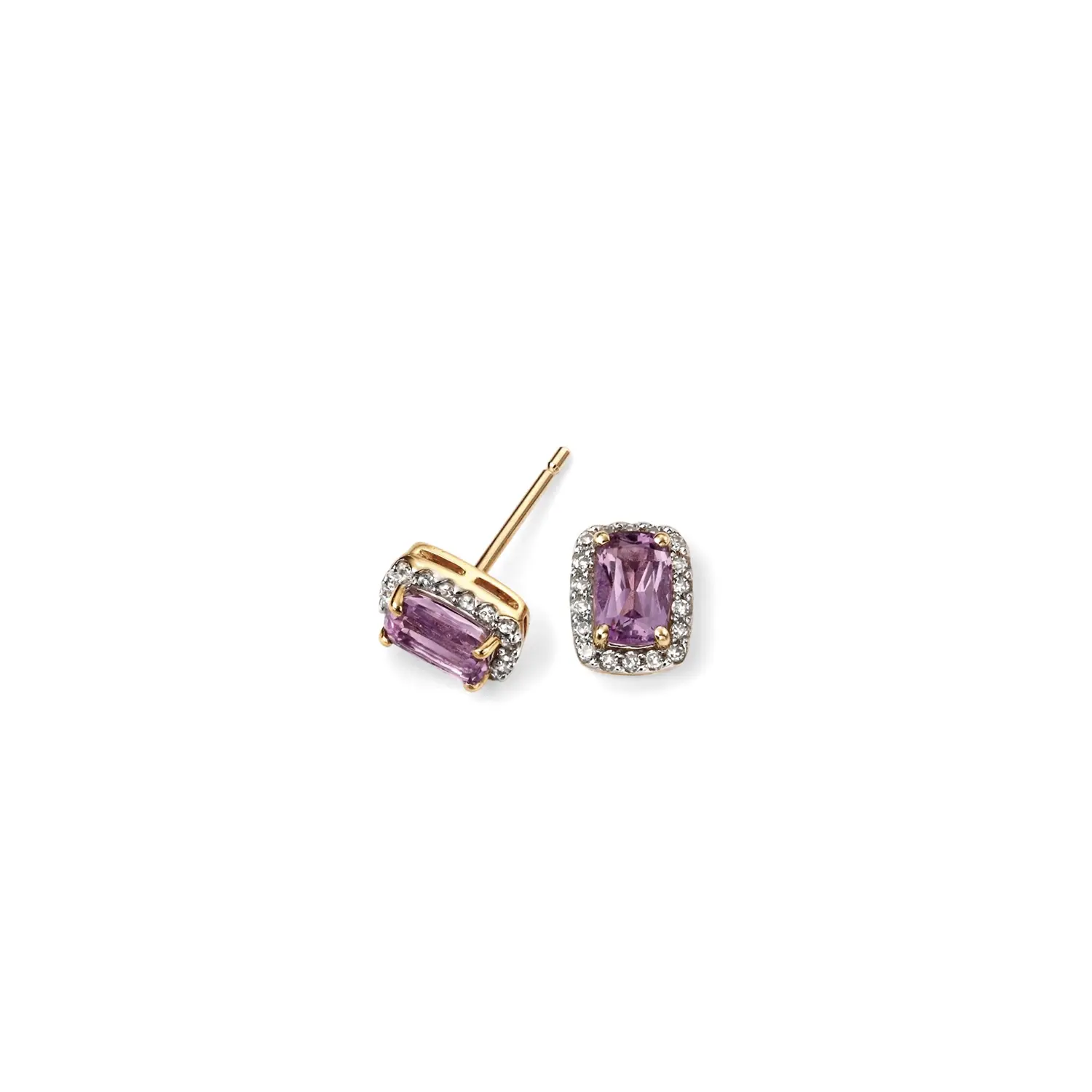 Amethyst & Diamond Cushion Stud Earrings