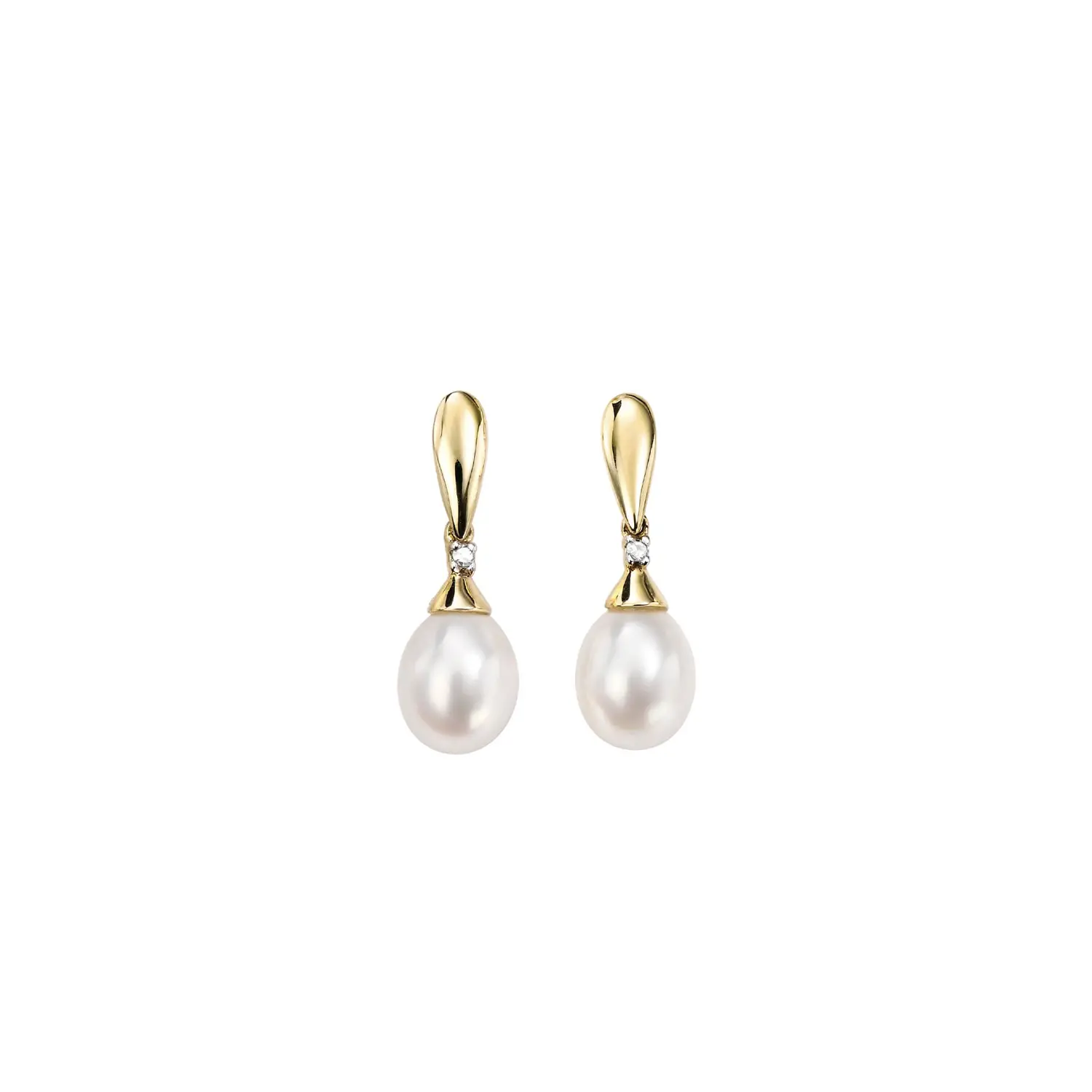 Yellow Gold, Diamond & Pearl Drop Earrings