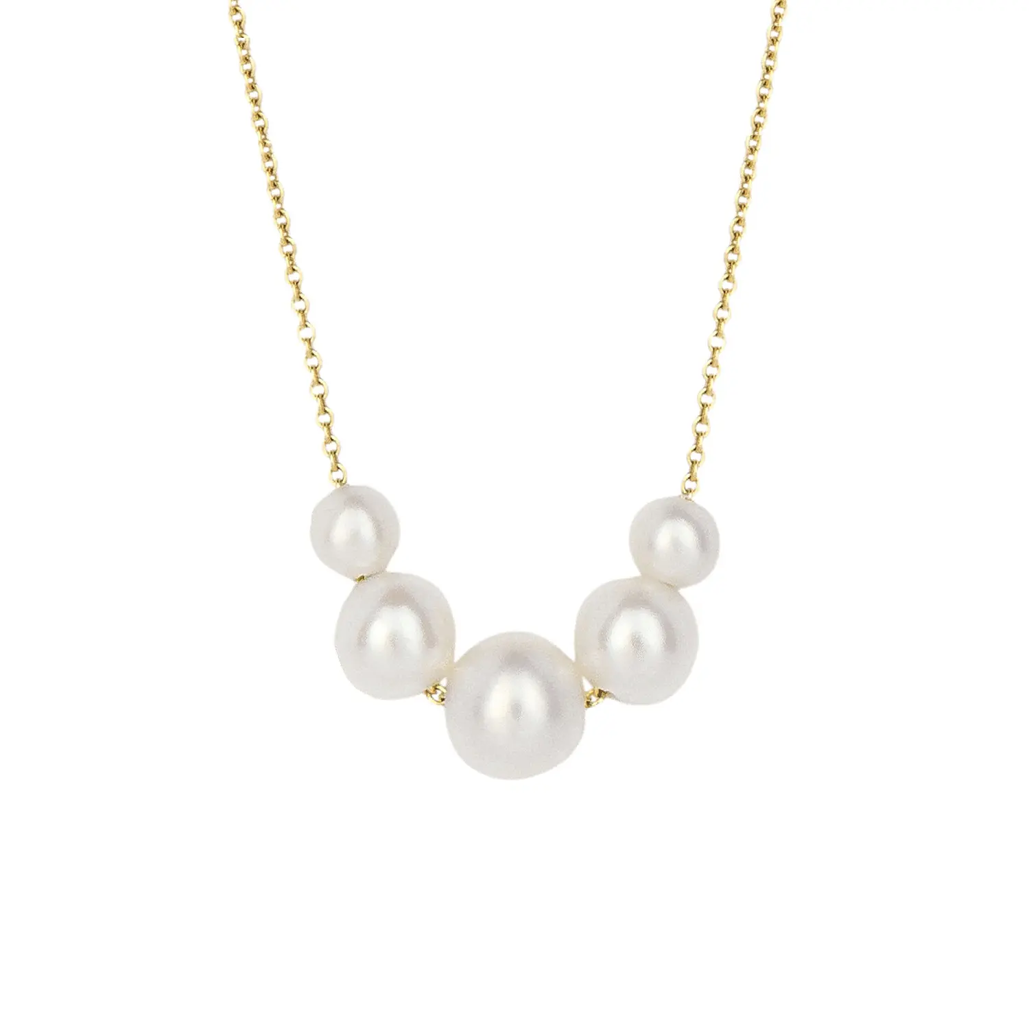 Yellow Gold & Graduated Pearl Chain Necklace